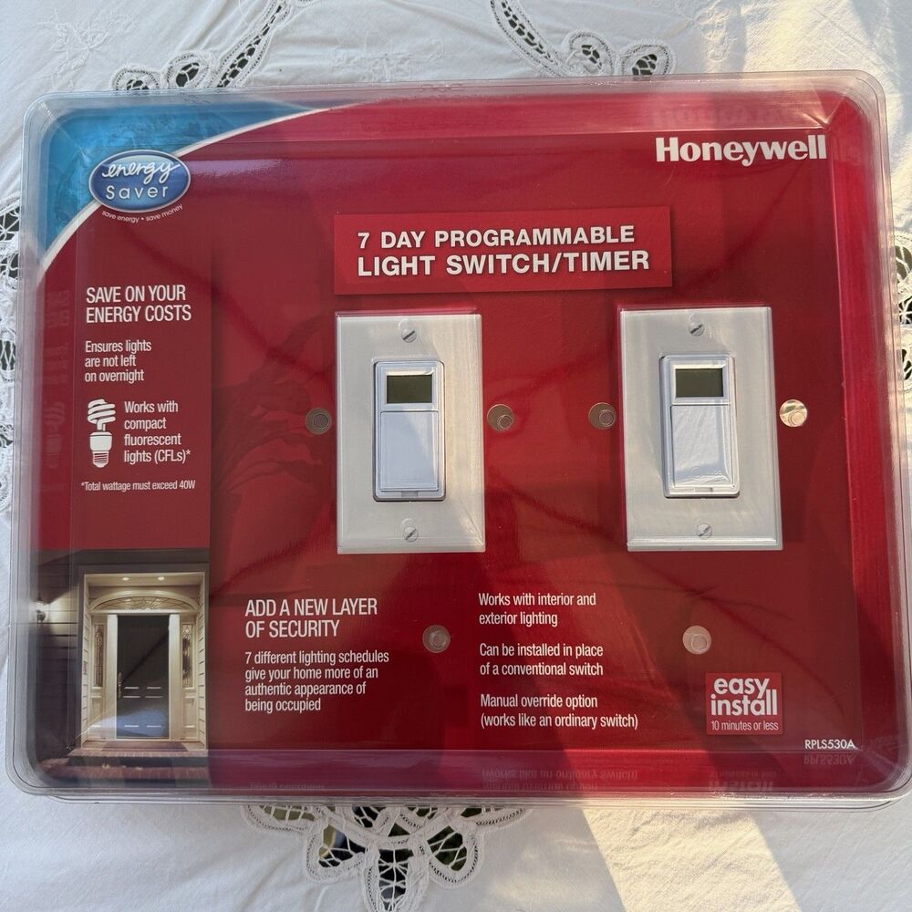 NOS Honeywell RPLS530A 7-Day Programmable Light Switch Timer 2-Pack Factory Seal